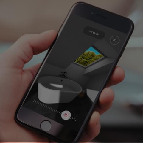 Phone displaying AR Bathroom